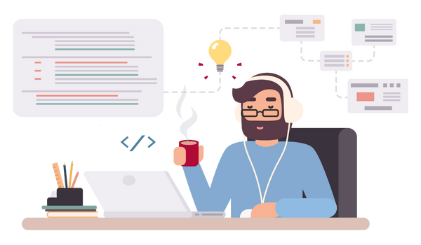 Mobile App Development - Developer at work sipping a coffee