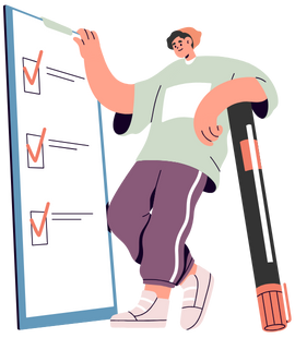 A person filling in a checkist